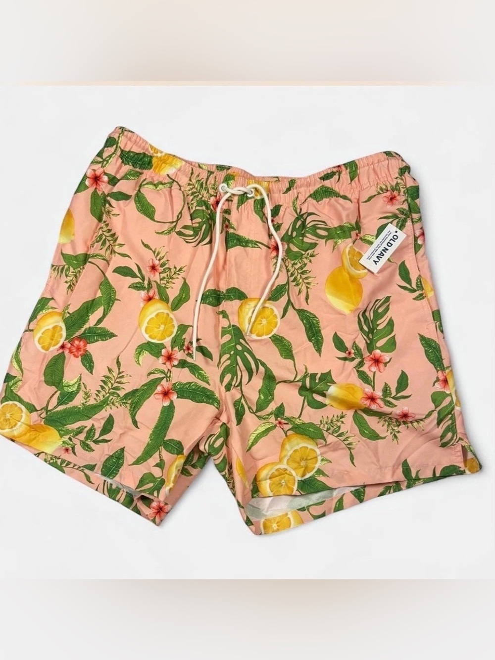 NWT-Old Navy Printed Swim Trunks Lemon Tropical Floral Pink & Green Men’s: Large